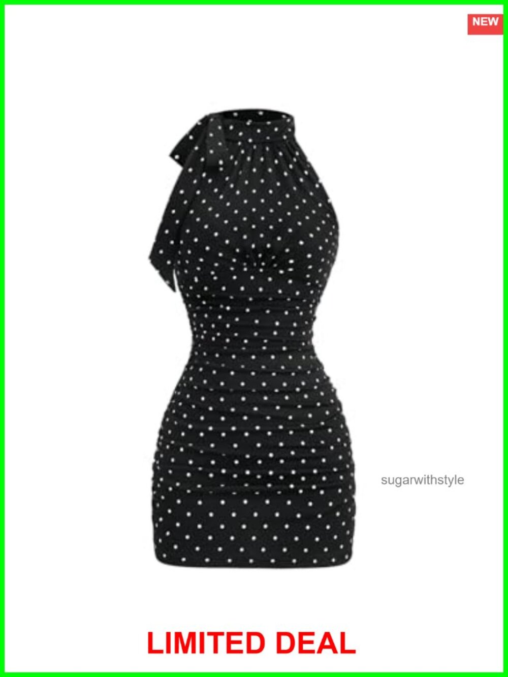 Halter Mini Dress Polka Dot Ruched Sleeveless Bodycon Party Club